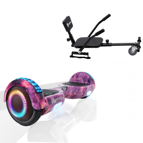 Elektromos Hoverboard csomag Komfortos Üléssel, 6.5 colos, Regular Galaxy Pink PRO, Standard Hatótávolság, Fekete Szivacsos ülés, Smart Balance