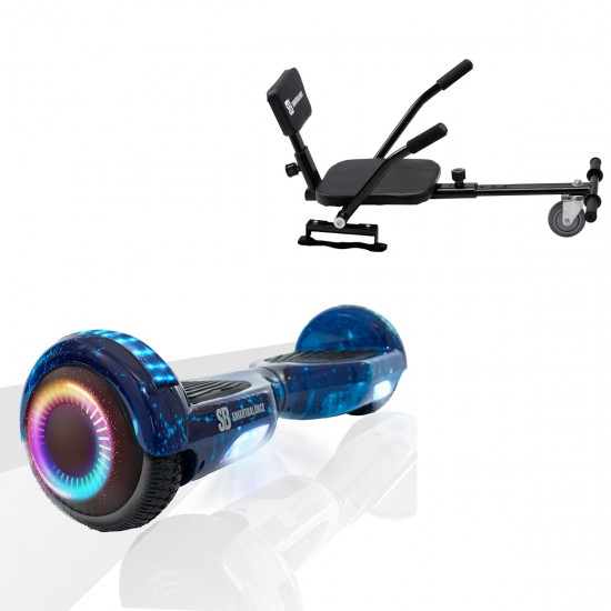 Elektromos Hoverboard csomag Komfortos Üléssel, 6.5 colos, Regular Galaxy Blue PRO, Standard Hatótávolság, Fekete Szivacsos ülés, Smart Balance