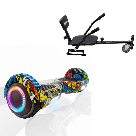 Elektromos Hoverboard csomag Komfortos Üléssel, 6.5 colos, Regular HipHop PRO, Standard Hatótávolság, Fekete Szivacsos ülés, Smart Balance