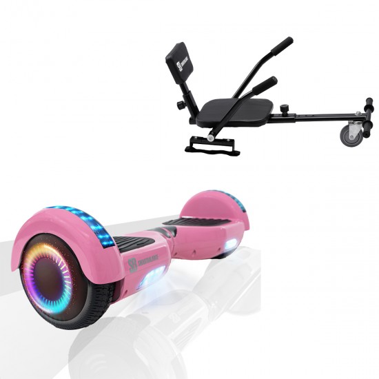 Elektromos Hoverboard csomag Komfortos Üléssel, 6.5 colos, Regular Pink PRO, Standard Hatótávolság, Fekete Szivacsos ülés, Smart Balance