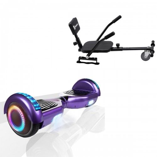 Elektromos Hoverboard csomag Komfortos Üléssel, 6.5 colos, Regular Purple PRO, Nagy Hatótávolság, Fekete Szivacsos ülés, Smart Balance