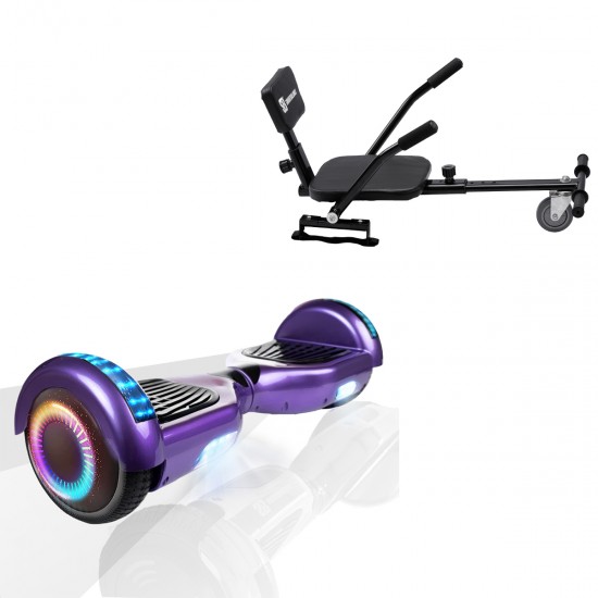 Elektromos Hoverboard csomag Komfortos Üléssel, 6.5 colos, Regular Purple PRO, Standard Hatótávolság, Fekete Szivacsos ülés, Smart Balance