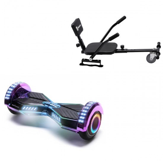 Elektromos Hoverboard csomag Komfortos Üléssel, 6.5 colos, Transformers Dakota PRO LED, Nagy Hatótávolság, Fekete Szivacsos ülés, Smart Balance