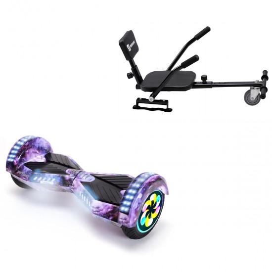 Elektromos Hoverboard csomag Komfortos Üléssel, 8 colos, Transformers Galaxy PRO, Nagy Hatótávolság, Fekete Szivacsos ülés, Smart Balance