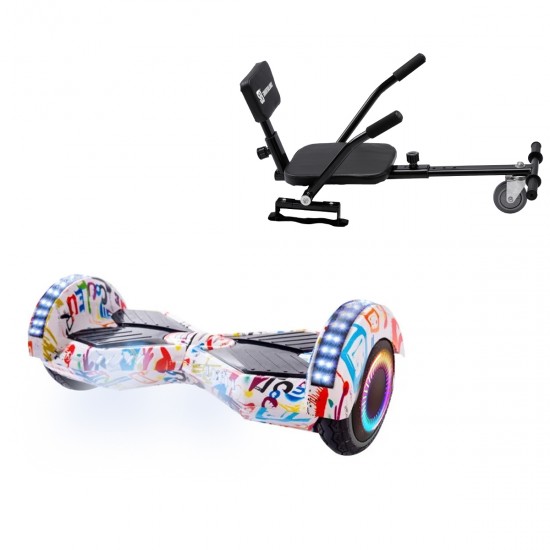Elektromos Hoverboard csomag Komfortos Üléssel, 6.5 colos, Transformers Splash PRO, Nagy Hatótávolság, Fekete Szivacsos ülés, Smart Balance