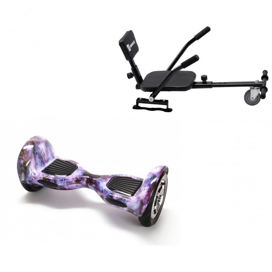 Elektromos Hoverboard csomag Komfortos Üléssel, 10 colos, Off-Road Galaxy, Standard Hatótávolság, Fekete Szivacsos ülés, Smart Balance