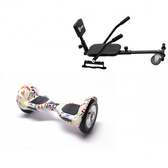 Elektromos Hoverboard csomag Komfortos Üléssel, 10 colos, Off-Road Splash, Nagy Hatótávolság, Fekete Szivacsos ülés, Smart Balance