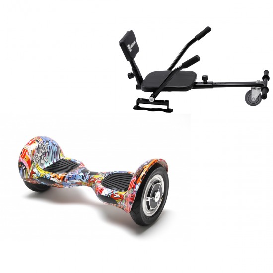 Elektromos Hoverboard csomag Komfortos Üléssel, 10 colos, Off-Road HipHop Orange, Nagy Hatótávolság, Fekete Szivacsos ülés, Smart Balance