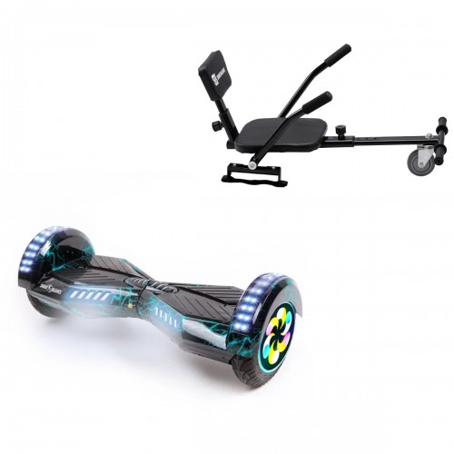 Elektromos Hoverboard csomag Komfortos Üléssel, 8 colos, Transformers Thunderstorm PRO, Nagy Hatótávolság, Fekete Szivacsos ülés, Smart Balance