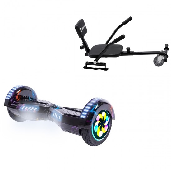 Elektromos Hoverboard csomag Komfortos Üléssel, 8 colos, Transformers Thunderstorm Blue PRO, Standard Hatótávolság, Fekete Szivacsos ülés, Smart Balance