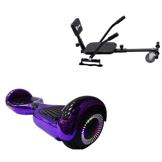 Elektromos Hoverboard csomag Komfortos Üléssel, 6.5 colos, Regular ElectroPurple PRO, Nagy Hatótávolság, Fekete Szivacsos ülés, Smart Balance