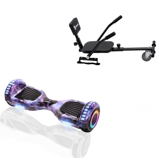 Elektromos Hoverboard csomag Komfortos Üléssel, 6.5 colos, Regular Galaxy PRO, Standard Hatótávolság, Fekete Szivacsos ülés, Smart Balance