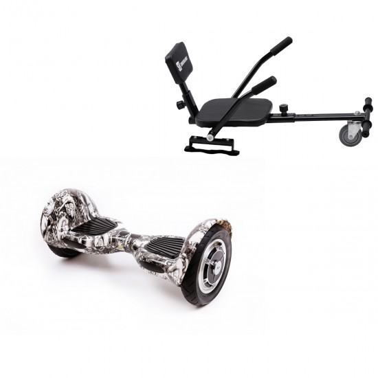 Elektromos Hoverboard csomag Komfortos Üléssel, 10 colos, Off-Road SkullHead, Nagy Hatótávolság, Fekete Szivacsos ülés, Smart Balance