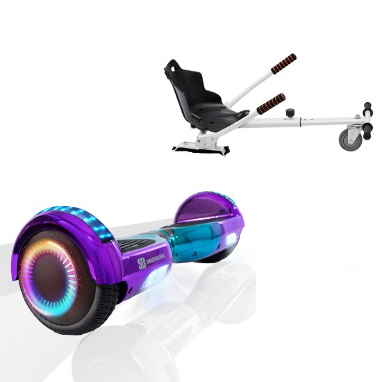 Elektromos Hoverboard Standard GoKart Szett, 6.5 colos, Regular Dakota PRO LED, Standard Hatótávolság, és Fehér Hoverkart, Smart Balance