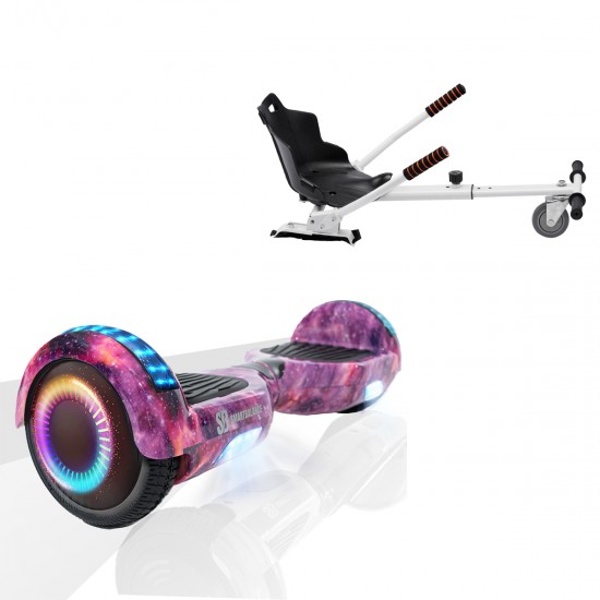 Elektromos Hoverboard Standard GoKart Szett, 6.5 colos, Regular Galaxy Pink PRO, Standard Hatótávolság, és Fehér Hoverkart, Smart Balance