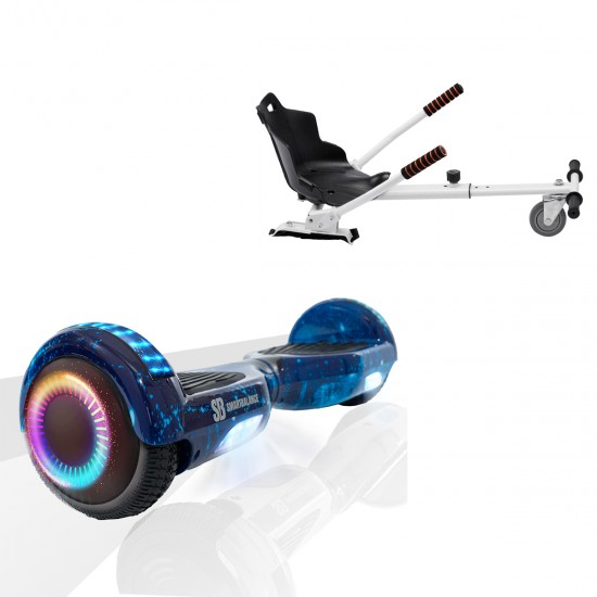 Elektromos Hoverboard Standard GoKart Szett, 6.5 colos, Regular Galaxy Blue PRO, Nagy Hatótávolság, és Fehér Hoverkart, Smart Balance