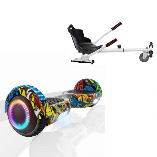 Elektromos Hoverboard Standard GoKart Szett, 6.5 colos, Regular HipHop PRO, Standard Hatótávolság, és Fehér Hoverkart, Smart Balance