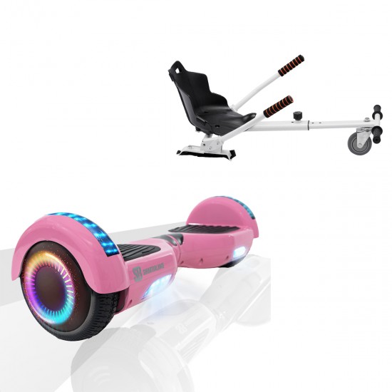 Elektromos Hoverboard Standard GoKart Szett, 6.5 colos, Regular Pink PRO, Nagy Hatótávolság, és Fehér Hoverkart, Smart Balance