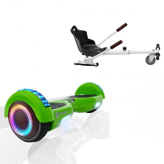 Elektromos Hoverboard Standard GoKart Szett, 6.5 colos, Regular Green PRO, Nagy Hatótávolság, és Fehér Hoverkart, Smart Balance