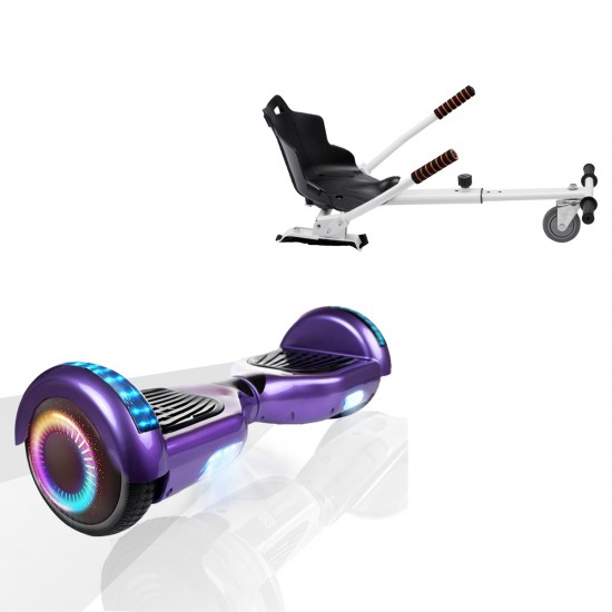 Elektromos Hoverboard Standard GoKart Szett, 6.5 colos, Regular Purple PRO, Standard Hatótávolság, és Fehér Hoverkart, Smart Balance