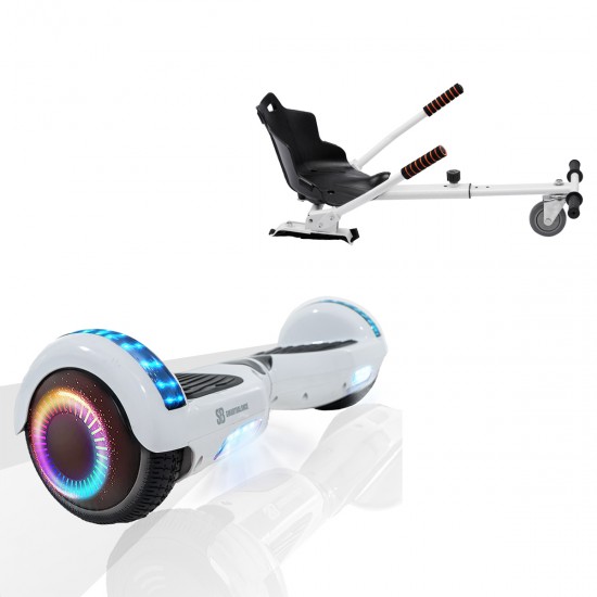 Elektromos Hoverboard Standard GoKart Szett, 6.5 colos, Regular White Pearl PRO, Nagy Hatótávolság, és Fehér Hoverkart, Smart Balance