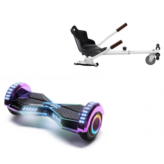 Elektromos Hoverboard Standard GoKart Szett, 6.5 colos, Transformers Dakota PRO LED, Nagy Hatótávolság, és Fehér Hoverkart, Smart Balance