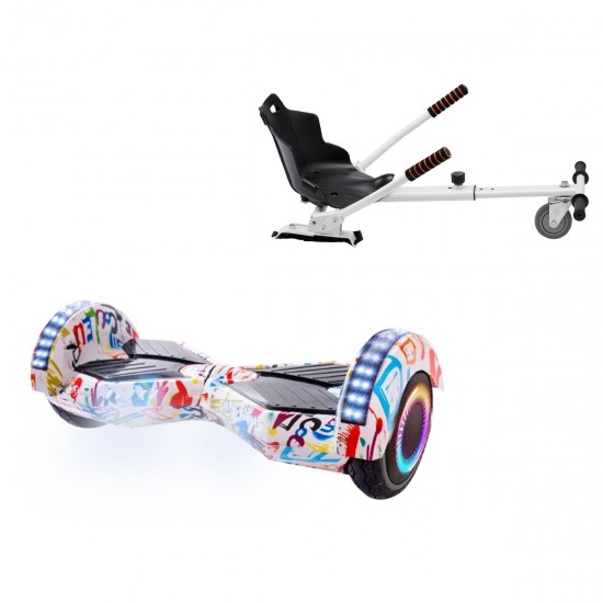 Elektromos Hoverboard Standard GoKart Szett, 6.5 colos, Transformers Splash PRO, Nagy Hatótávolság, és Fehér Hoverkart, Smart Balance