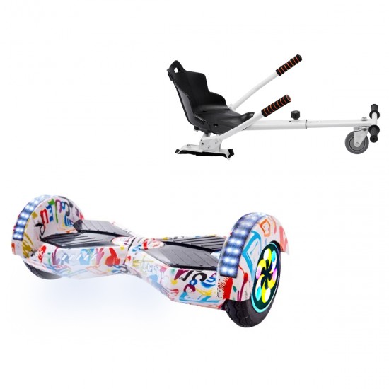 Elektromos Hoverboard Standard GoKart Szett, 8 colos, Transformers Splash PRO, Nagy Hatótávolság, és Fehér Hoverkart, Smart Balance