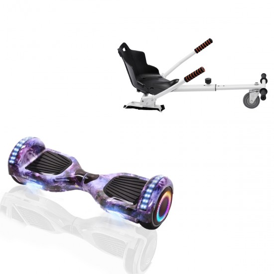 Elektromos Hoverboard Standard GoKart Szett, 6.5 colos, Regular Galaxy PRO, Standard Hatótávolság, és Fehér Hoverkart, Smart Balance
