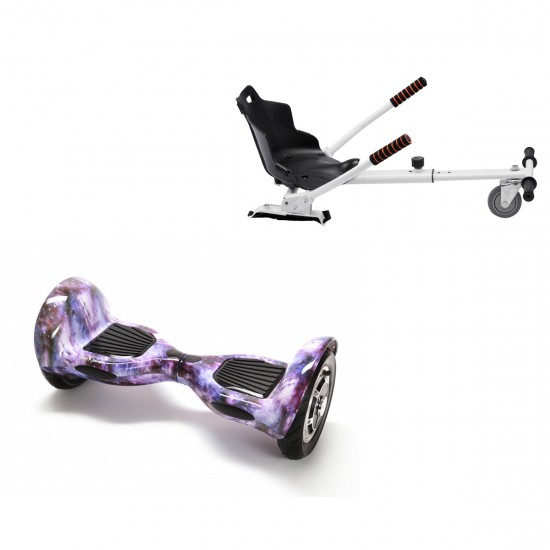 Elektromos Hoverboard Standard GoKart Szett, 10 colos, Off-Road Galaxy, Nagy Hatótávolság, és Fehér Hoverkart, Smart Balance