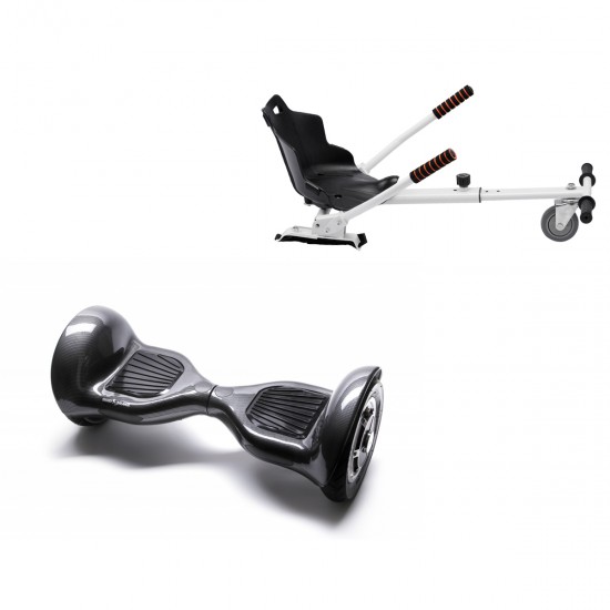Elektromos Hoverboard Standard GoKart Szett, 10 colos, Off-Road Carbon, Nagy Hatótávolság, és Fehér Hoverkart, Smart Balance