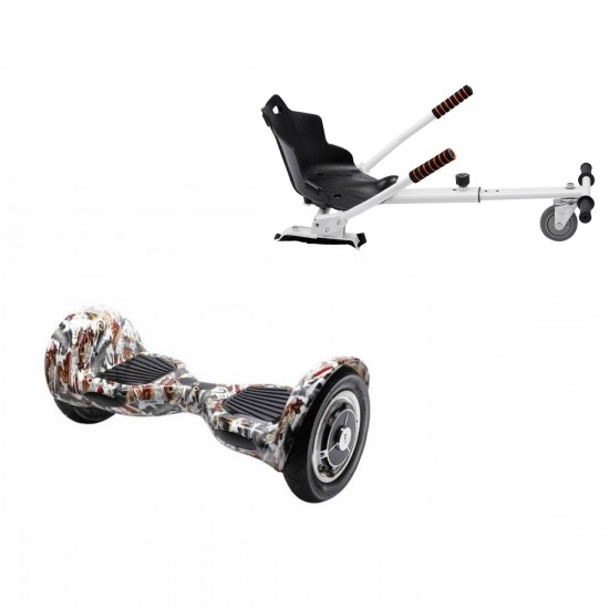 Elektromos Hoverboard Standard GoKart Szett, 10 colos, Off-Road Tattoo, Nagy Hatótávolság, és Fehér Hoverkart, Smart Balance