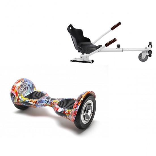 Elektromos Hoverboard Standard GoKart Szett, 10 colos, Off-Road HipHop Orange, Nagy Hatótávolság, és Fehér Hoverkart, Smart Balance