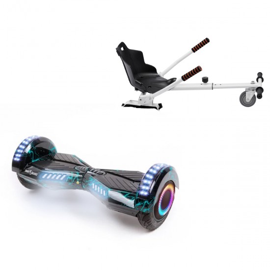 Elektromos Hoverboard Standard GoKart Szett, 6.5 colos, Transformers Thunderstorm PRO, Standard Hatótávolság, és Fehér Hoverkart, Smart Balance