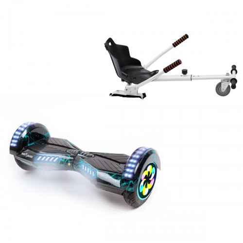 Elektromos Hoverboard Standard GoKart Szett, 8 colos, Transformers Thunderstorm PRO, Nagy Hatótávolság, és Fehér Hoverkart, Smart Balance