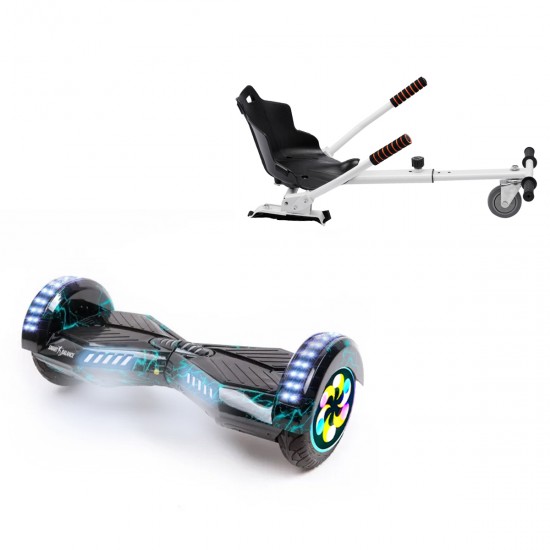 Elektromos Hoverboard Standard GoKart Szett, 8 colos, Transformers Thunderstorm PRO, Nagy Hatótávolság, és Fehér Hoverkart, Smart Balance