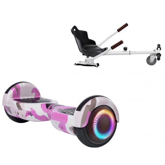 Elektromos Hoverboard Standard GoKart Szett, 6.5 colos, Regular Camouflage Pink PRO, Nagy Hatótávolság, és Fehér Hoverkart, Smart Balance