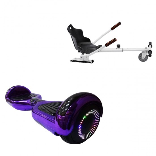 Elektromos Hoverboard Standard GoKart Szett, 6.5 colos, Regular ElectroPurple PRO, Standard Hatótávolság, és Fehér Hoverkart, Smart Balance