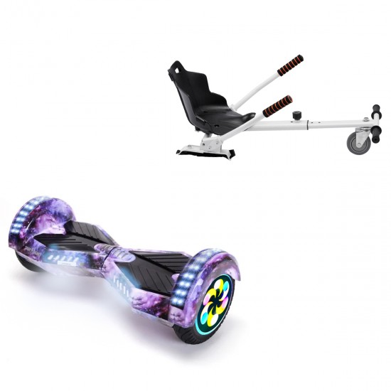 Elektromos Hoverboard Standard GoKart Szett, 8 colos, Transformers Galaxy PRO, Nagy Hatótávolság, és Fehér Hoverkart, Smart Balance