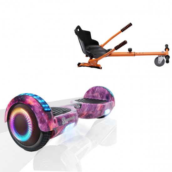 Elektromos Hoverboard Standard GoKart Szett, 6.5 colos, Regular Galaxy Pink PRO, Nagy Hatótávolság, és Narancs Hoverkart, Smart Balance