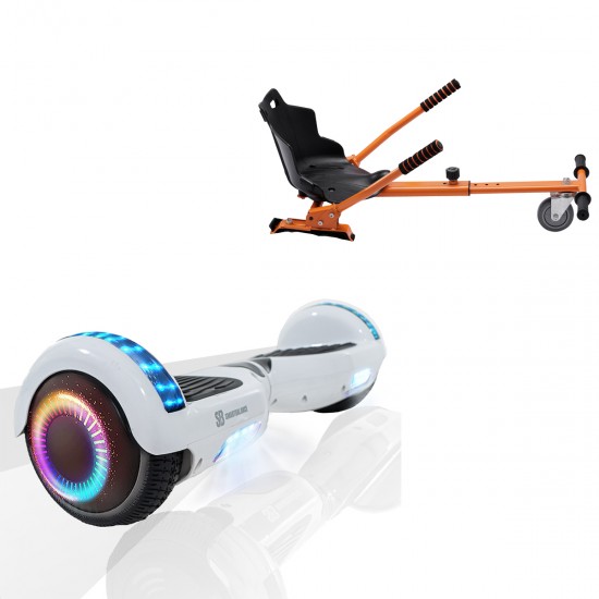 Elektromos Hoverboard Standard GoKart Szett, 6.5 colos, Regular White Pearl PRO, Nagy Hatótávolság, és Narancs Hoverkart, Smart Balance