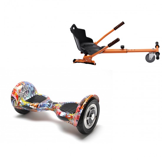 Elektromos Hoverboard Standard GoKart Szett, 10 colos, Off-Road HipHop Orange, Nagy Hatótávolság, és Narancs Hoverkart, Smart Balance