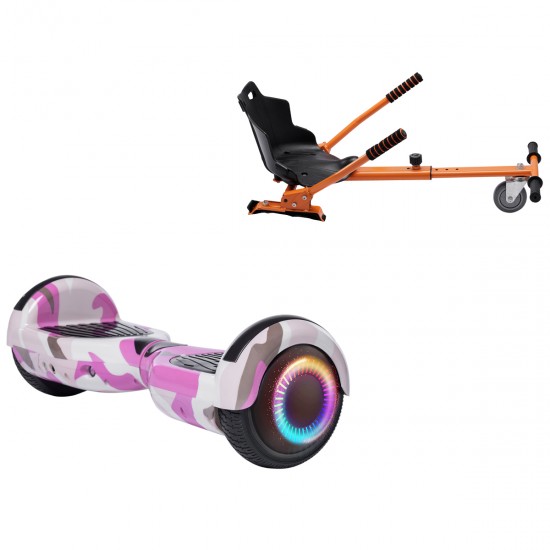 Elektromos Hoverboard Standard GoKart Szett, 6.5 colos, Regular Camouflage Pink PRO, Nagy Hatótávolság, és Narancs Hoverkart, Smart Balance