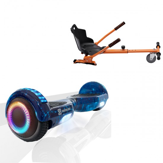 Elektromos Hoverboard Standard GoKart Szett, 6.5 colos, Regular Galaxy Blue PRO, Nagy Hatótávolság, és Narancs Hoverkart, Smart Balance