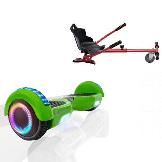 Elektromos Hoverboard Standard GoKart Szett, 6.5 colos, Regular Green PRO, Nagy Hatótávolság, és Piros Hoverkart, Smart Balance