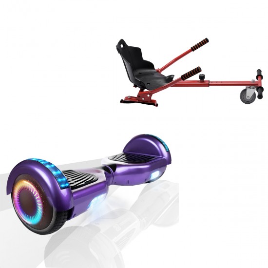 Elektromos Hoverboard Standard GoKart Szett, 6.5 colos, Regular Purple PRO, Nagy Hatótávolság, és Piros Hoverkart, Smart Balance