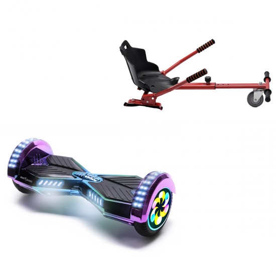 Elektromos Hoverboard Standard GoKart Szett, 8 colos, Transformers Dakota PRO LED, Standard Hatótávolság, és Piros Hoverkart, Smart Balance