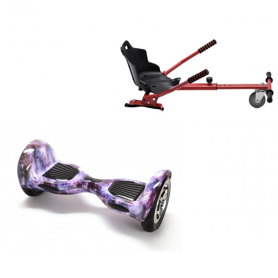 Elektromos Hoverboard Standard GoKart Szett, 10 colos, Off-Road Galaxy, Nagy Hatótávolság, és Piros Hoverkart, Smart Balance