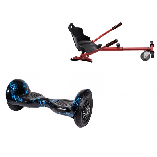 Elektromos Hoverboard Standard GoKart Szett, 10 colos, Off-Road Thunderstorm Blue, Nagy Hatótávolság, és Piros Hoverkart, Smart Balance