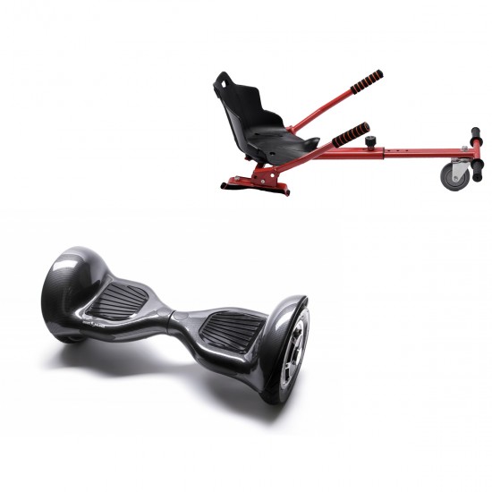 Elektromos Hoverboard Standard GoKart Szett, 10 colos, Off-Road Carbon, Nagy Hatótávolság, és Piros Hoverkart, Smart Balance